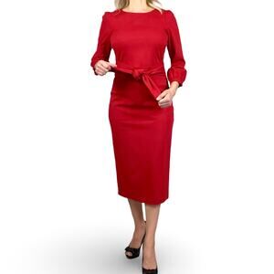 Boden Josephine dress red ponte womens 8 tall tie waist